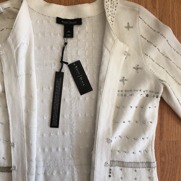 NWT WHBM White and Silver Beaded Sweater - Picture 4 of 5